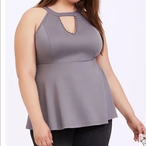 NEW Torrid Grey Studded Cutout Neck Ponte Peplum Sleeveless Top Shirt Size 2X